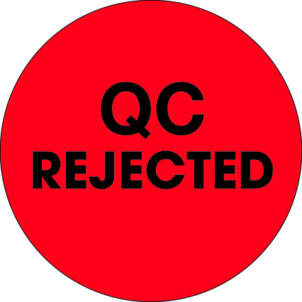 2" Circle - "QC Rejected" Fluorescent Red Labels