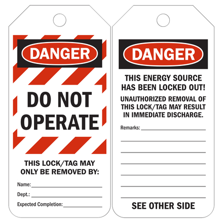 6 <span class='fraction'>1/4</span>" x 3"  Lock-Out Tag-Out Safety Tags - "Equipment Locked Out", Dispenser Box, Plain