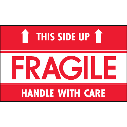 3 x 5" - "Fragile - This Side Up - HWC" Labels
