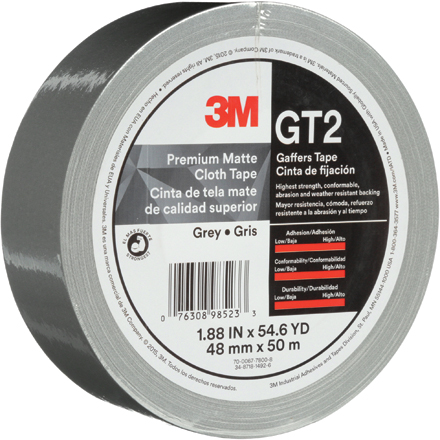 2" x 55 yds. Gray (3 Pack) 3M Premium Matte Cloth Gaffers Tape GT2